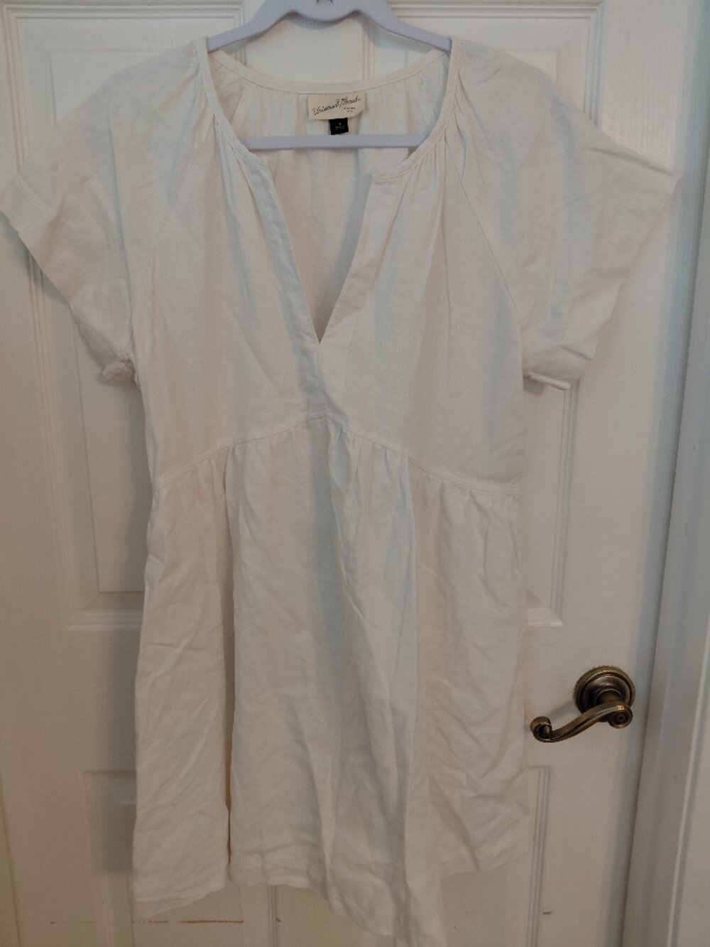 Universal Thread White Linen Blend Short Dress Short Sleeve V Neck Spring